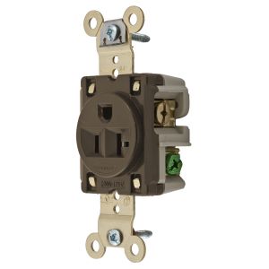 HUBBELL WIRING DEVICE-KELLEMS HBL5361RT Straight Receptacle, 20A 125V, 5-20R, Brown, 1 Pk, Ring Terminal | BD4REQ