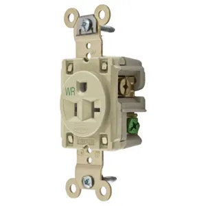 HUBBELL WIRING DEVICE-KELLEMS HBL5361IWR Straight Receptacle, 20A 125V, 2- Pole 3-Wire Grounding, 5-20R, Ivory, 1 Pk | AC2ALH 2HEE4