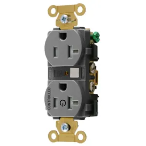 HUBBELL WIRING DEVICE-KELLEMS HBL5362C1GRYTR Straight Receptacle, 20A 125V, 2P - 3W, Gray | CE6QXE