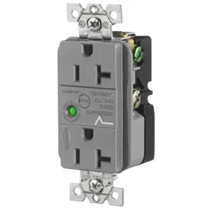 HUBBELL WIRING DEVICE-KELLEMS HBL5362GYSA Duplex Receptacle, 20A 125V, Gray, With Light And Alarm | BC8HDE