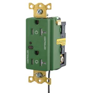 HUBBELL WIRING DEVICE-KELLEMS HBL5362LC2GN Logic Load Control Receptacle, Fully Controlled, 2-Pole, 20A, 125V, Green | BD4MUP