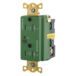 HUBBELL WIRING DEVICE-KELLEMS HBL5362RFC2GN Logic Load Control Receptacle, Fully Controlled, 2-Pole, 20A, 125V, Green | BD4AUN