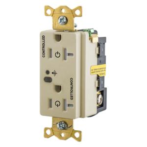 HUBBELL WIRING DEVICE-KELLEMS HBL5362RFC2I Logic Load Control Receptacle, Fully Controlled, 2-Pole, 20A, 125V, Ivory | BD4AUP