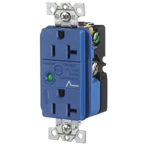 HUBBELL WIRING DEVICE-KELLEMS HBL5362SA Duplex Receptacle, With Light And Alarm, 20A, 125V, Blue | AE7YYM 6C133