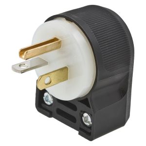 HUBBELL WIRING DEVICE-KELLEMS HBL5466CA Straight Angle Plug, 2-P 3- W Grounding, 20A 250V, 6-20P, Black And White, 1 Pk | AE7LGJ 5Z880