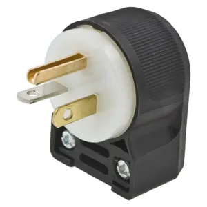 HUBBELL WIRING DEVICE-KELLEMS HBL5366CA Straight Angle Plug, 2-P 3-W Grounding, 20A 125V, 5-20P, Black And White, 1 Pk | AE7LFW 5Z866