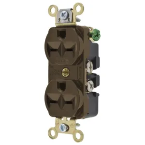 HUBBELL WIRING DEVICE-KELLEMS HBL5652 Straight Receptacle, Duplex, 15A 250V, 6-15R, Brown, 1 Pk | BD4WQM