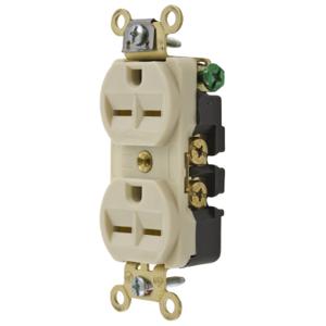 HUBBELL WIRING DEVICE-KELLEMS HBL5652I Straight Receptacle, Duplex, 15A 250V, 6-15R, Ivory, 1 Pk | BC8RDF