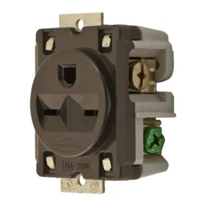 HUBBELL WIRING DEVICE-KELLEMS HBL5684 Straight Receptacle, 15A 250V, 6-15R, Brown, 1 Pk | CE6QXX