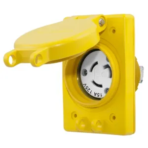 HUBBELL WIRING DEVICE-KELLEMS HBL65W47 Receptacle, Watertight, 15A, 125VAC, 2 Pole, 3 Wire, Yellow | AH8XNQ 39AW64