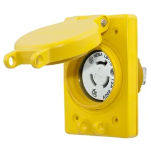 HUBBELL WIRING DEVICE-KELLEMS HBL65W49 Receptacle, Watertight, 15A, 250VAC, 2 Pole, 3 Wire, Yellow | AH8XNR 39AW65