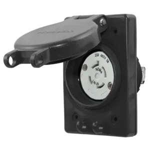 HUBBELL WIRING DEVICE-KELLEMS HBL67W76BK Receptacle, Watertight, 20A, 3 Phase, 480VAC, 3 Pole, 4 Wire, Black | BD4PXR