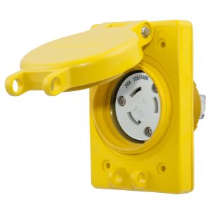 HUBBELL WIRING DEVICE-KELLEMS HBL69W08 Receptacle, Watertight, 30A, 125/250VAC, 3 Pole, 3 Wire, Yellow | AH8XPV 39AW91