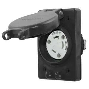 HUBBELL WIRING DEVICE-KELLEMS HBL69W48BK Receptacle, Watertight, 30A, 250V, 2 Pole, 3 Wire, Black | BD4LAG