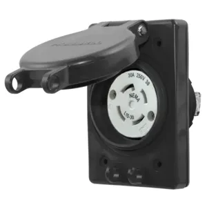 HUBBELL WIRING DEVICE-KELLEMS HBL69W75BK Receptacle, Watertight, 30A, 3 Phase, 250VAC, 3 Pole, 4 Wire, Black | BD3TXE