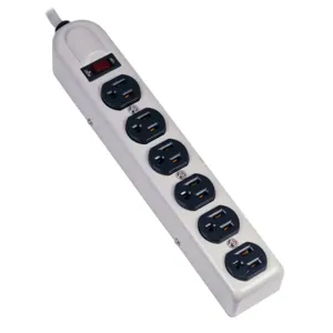 HUBBELL WIRING DEVICE-KELLEMS HBL6MPS Power Outlet Strip, 6 Receptacle, Metallic Body, 6 Feet Cord | CE6RCW