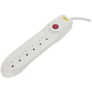 HUBBELL WIRING DEVICE-KELLEMS HBL6PPS Power Outlet Strip, 6 Receptacle, 6 Feet Cord, Plastic, Office White | CE6RCY