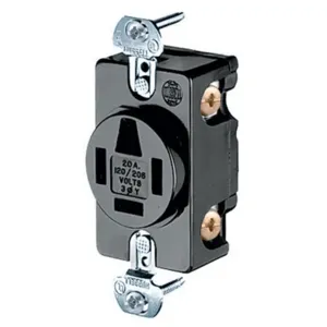 HUBBELL WIRING DEVICE-KELLEMS HBL7250 Straight Receptacle, 20A 3 Phase 120/208VAC, 18 -20R, Black, 1 Pk | CE6QXY