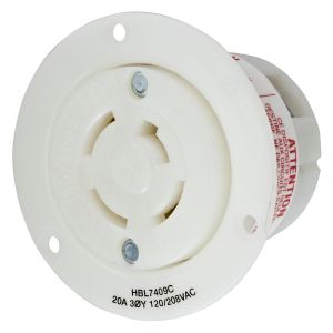 HUBBELL WIRING DEVICE-KELLEMS HBL7409C Flanged Receptacle, 20A, 3-Phase, 120/208VAC, 4-Pole, 4-Wire Non- Grounding | BD4RVY