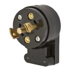 HUBBELL WIRING DEVICE-KELLEMS HBL7432 Male Plug, 15A, 125/250VAC, 3-Pole, Screw Terminal, Black, Angled | CE6TDJ