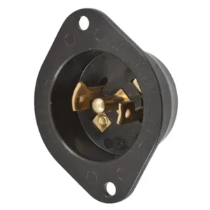 HUBBELL WIRING DEVICE-KELLEMS HBL7486N Flanged Inlet, 15A, 125/250VAC, 3-Pole, 3-Wire Non Grounding, Black | CE6TDN