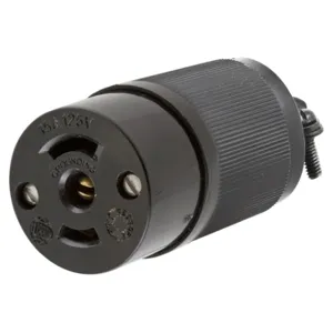 HUBBELL WIRING DEVICE-KELLEMS HBL7593 Female Straight Connector, 15A, 125VAC, 2-Pole, Screw Terminal, Black | AE7ZJE 6C625