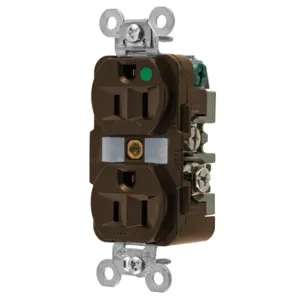 HUBBELL WIRING DEVICE-KELLEMS HBL8200 Receptacle, Duplex, 2-Pole, 3-Wire Grounding, 15A, 125V, Brown | AB4DPT 1XC01