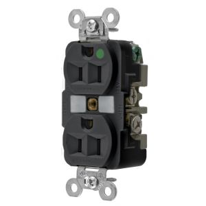 HUBBELL WIRING DEVICE-KELLEMS HBL8200BK Receptacle, Duplex, 2-Pole, 3-Wire Grounding, 15A, 125V, Black | CE6RCF