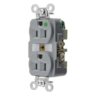 HUBBELL WIRING DEVICE-KELLEMS HBL8200GY Receptacle, Duplex, 2-Pole, 3-Wire Grounding, 15A, 125V, Gray | AE7LFB 5Z825