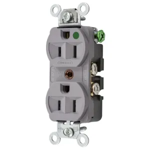 HUBBELL WIRING DEVICE-KELLEMS HBL8200HG Receptacle, Duplex, 2-Pole, 3-Wire Grounding, 15A, 125V, Gray | AD7ANY 4D035