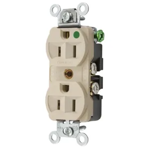 HUBBELL WIRING DEVICE-KELLEMS HBL8200HI Receptacle, Duplex, 2-Pole, 3-Wire Grounding, 15A, 125V, Ivory | AD7ANZ 4D036