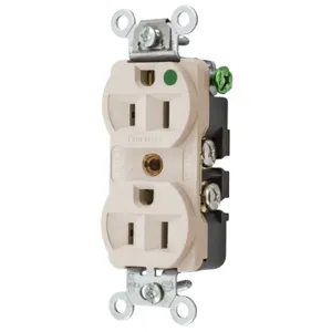 HUBBELL WIRING DEVICE-KELLEMS HBL8200HLA Receptacle, Duplex, 2-Pole, 3-Wire Grounding, 15A, 125V, Light Almond | BC9QDV