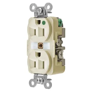 HUBBELL WIRING DEVICE-KELLEMS HBL8200I Receptacle, Duplex, 2-Pole, 3-Wire Grounding, 15A, 125V, Ivory | AE2YVV 5A078