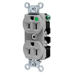 HUBBELL WIRING DEVICE-KELLEMS HBL8200ILGY Receptacle, Duplex, 2-Pole, 3-Wire Grounding, 15A, 125V, Gray | AC2MJL 2LBX2