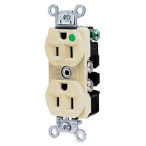 HUBBELL WIRING DEVICE-KELLEMS HBL8200ILI Receptacle, Duplex, Illuminated, 2-Pole, 3-Wire Grounding, 15A, 125V, Ivory | AC8QET 3D283