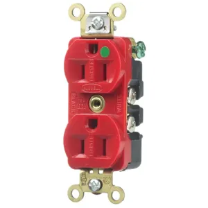 HUBBELL WIRING DEVICE-KELLEMS HBL8200ILR Receptacle, Duplex, Illuminated, 2-Pole, 3-Wire Grounding, 15A, 125V, Red | AC8QEU 3D284