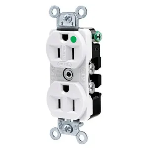 HUBBELL WIRING DEVICE-KELLEMS HBL8200ILW Receptacle, Duplex, Illuminated, 2-Pole, 3-Wire Grounding, 15A, 125V, White | AC2MJM 2LBX3