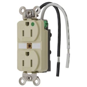 HUBBELL WIRING DEVICE-KELLEMS HBL8200SGIA Receptacle, Duplex, Tamper Resistant, 2-Pole, 3-Wire Grounding, 15A, 125V, Ivory | AE7LFF 5Z829
