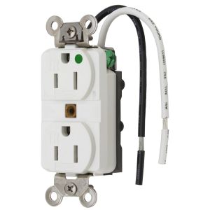 HUBBELL WIRING DEVICE-KELLEMS HBL8200SGWA Receptacle, Duplex, Tamper Resistant, 2-Pole, 3-Wire Grounding, 15A, 125V, White | AC8QJE 3D455