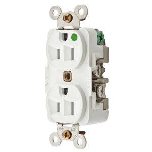 HUBBELL WIRING DEVICE-KELLEMS HBL8200WMRI Receptacle, Duplex, 15A, 125V, 2-Pole, 3-Wire Grounding, White | BC9GLC