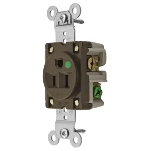 HUBBELL WIRING DEVICE-KELLEMS HBL8210 Receptacle, Single, 2-Pole, 3-Wire Grounding, 15A, 125V, Brown | AE7LEX 5Z821