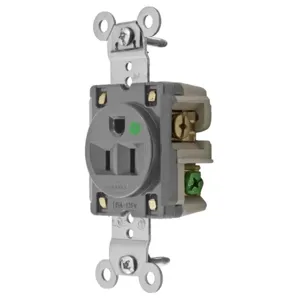 HUBBELL WIRING DEVICE-KELLEMS HBL8210GY Receptacle, Single, 2-Pole, 3-Wire Grounding, 15A, 125V, Gray | AC2MJN 2LBX4