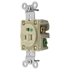 HUBBELL WIRING DEVICE-KELLEMS HBL8210I Receptacle, Single, 2-Pole, 3-Wire Grounding, 15A, 125V, Ivory | AC8QEW 3D286