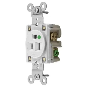 HUBBELL WIRING DEVICE-KELLEMS HBL8210W Receptacle, Single, 2-Pole, 3-Wire Grounding, 15A, 125V, White | AC2MJP 2LBX5