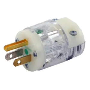 HUBBELL WIRING DEVICE-KELLEMS HBL8215CT Straight Blade Male Plug, 2-P 3-W Grounding, 15A 125V, 5-15P, Transparent, 1 Pk | AE7ZJG 6C627