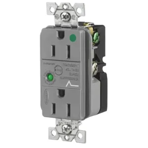 HUBBELL WIRING DEVICE-KELLEMS HBL8262GYSA Surge Suppression Receptacle, Duplex, 15A, 125V, Gray | BD2MKV