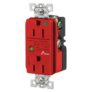 HUBBELL WIRING DEVICE-KELLEMS HBL8262RSA Surge Suppression Receptacle, Duplex, 15A, 125V, Red | BD2GWQ