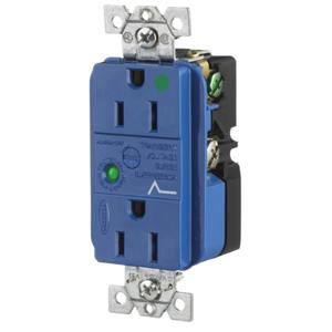 HUBBELL WIRING DEVICE-KELLEMS HBL8262SA Surge Suppression Receptacle, Duplex, 15A, 125V, Blue | BC8FRR