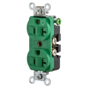 HUBBELL WIRING DEVICE-KELLEMS HBL8300HGN Receptacle, Duplex, 2-Pole, 3-Wire Grounding, 20A, 125V, Green | BD3WUZ