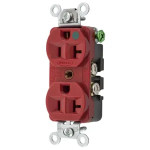 HUBBELL WIRING DEVICE-KELLEMS HBL8300HRED Receptacle, Duplex, 2-Pole, 3-Wire Grounding, 20A, 125V, Red | AD7APK 4D059